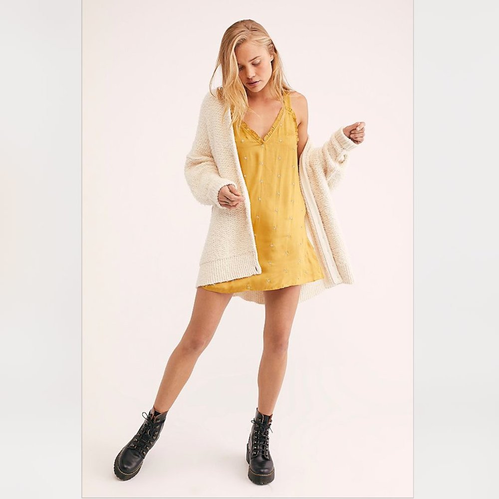 Beaded Free People Mustard Slip Dress